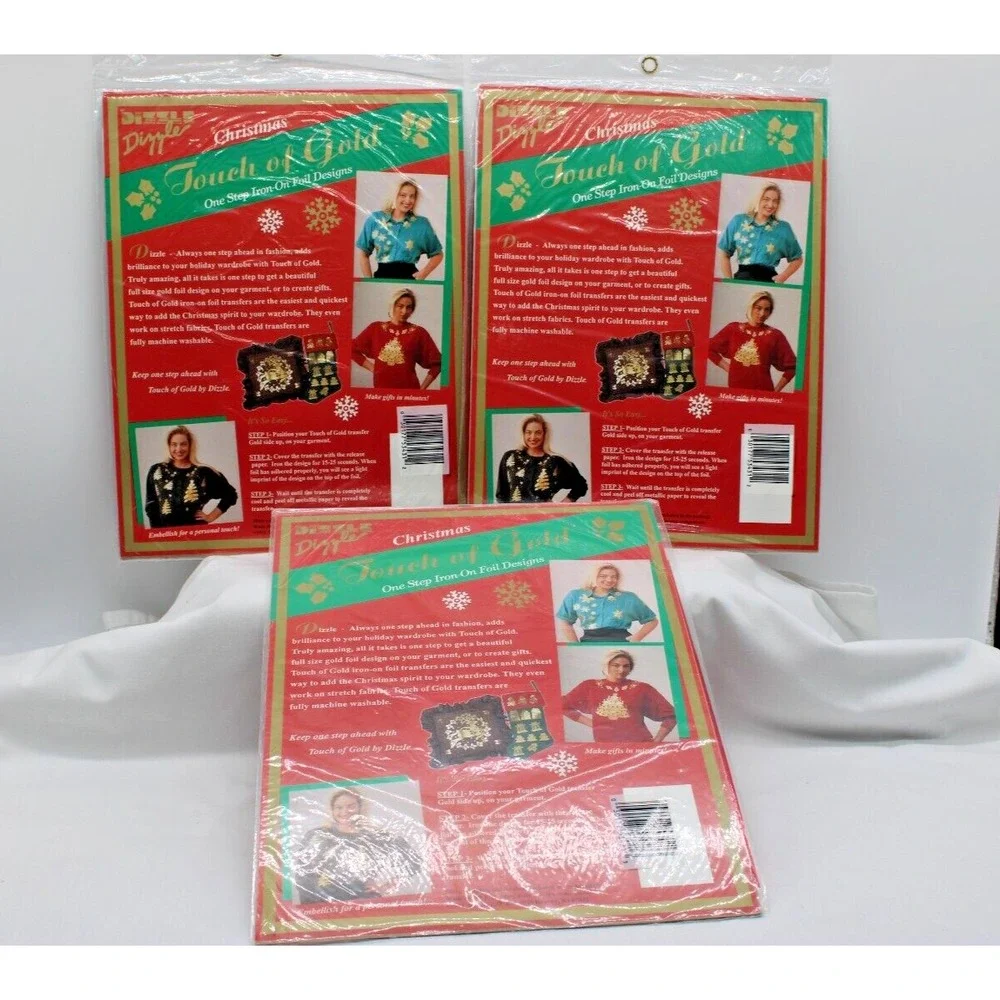 VTG Christmas Foil Iron On Angels Poinsettias 1993 Lot of 3 Touch of Gold NOS
